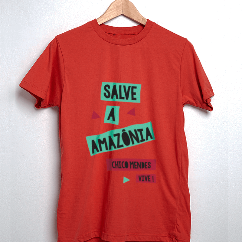 Camiseta de algodão Chico Mendes, Salve a Amazônia