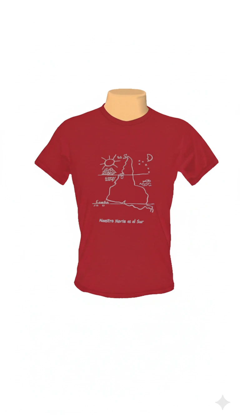 Camiseta El Norte es el Sur: Vermelha com tipografia Branca