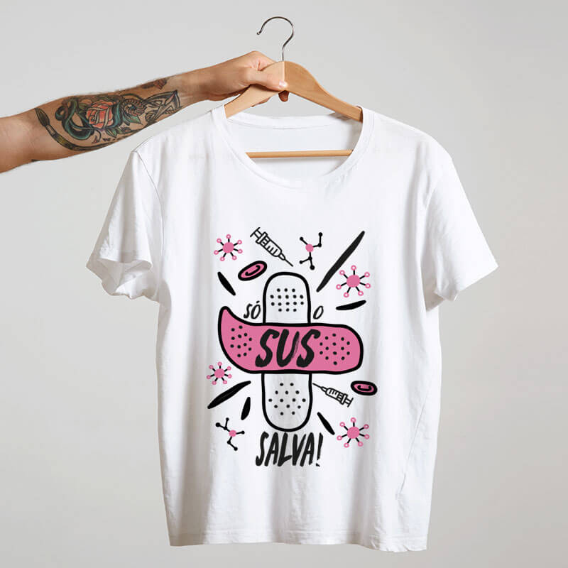 Camiseta de algodão Vacina sim, Só o SUS salva